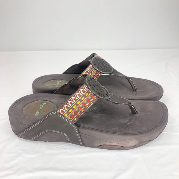Skechers Tone Ups Cali Meow Wedge Thong Sandals, 37588, Brown, Women's 9 - Picture 1 of 7